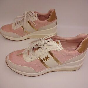 Womens Michael Kors Mabel Trainer Platform Wedge Sneakers 8 M Pink White Gold